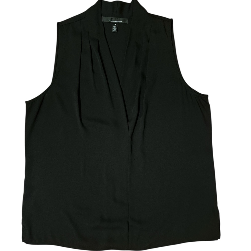 White House Black Market Classic Black V-Neck Blouse Medium Sleeveless